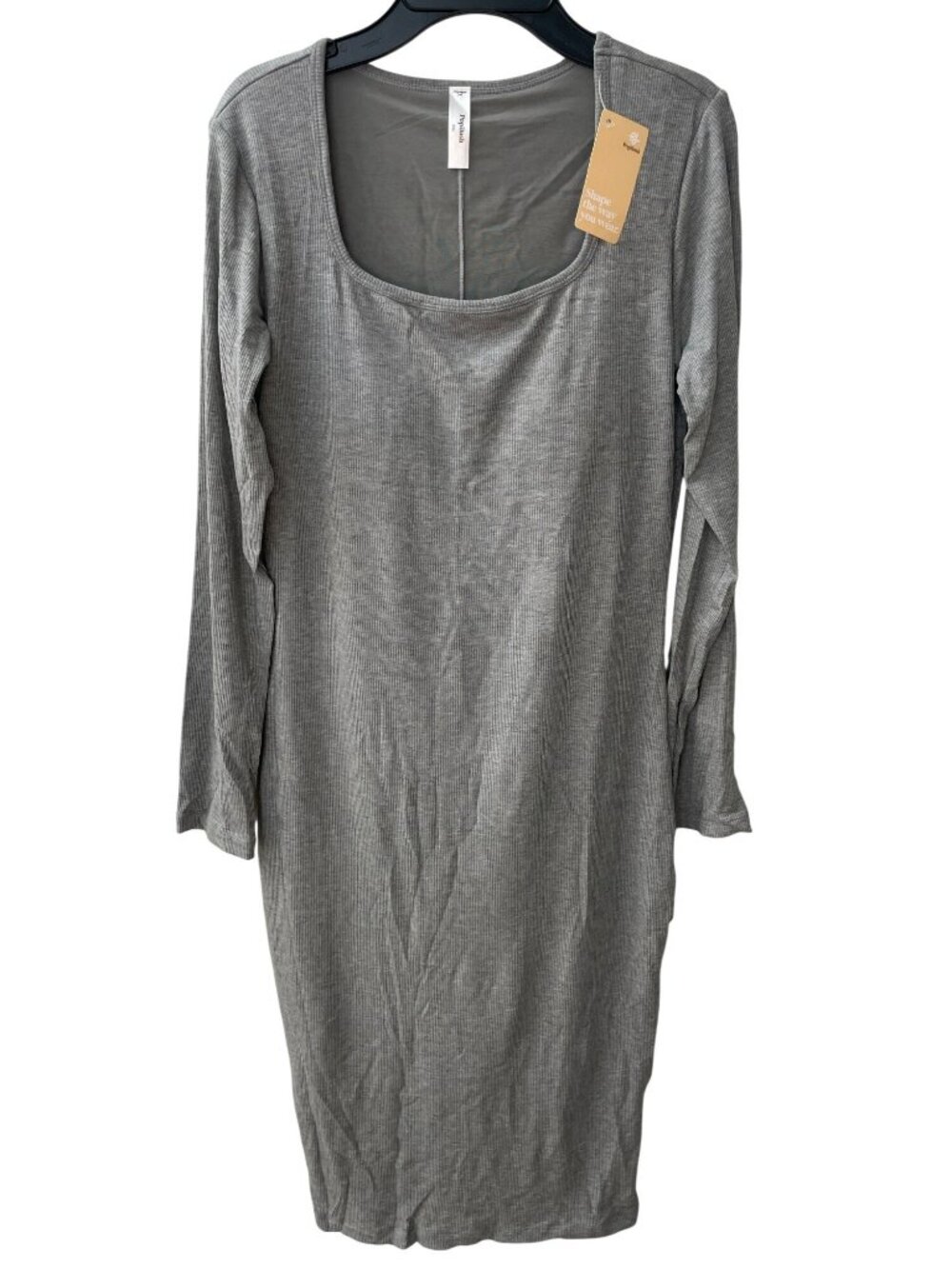 Popilush Built-In Bra Shapewear Gray Ribbed Midi Dress Builtin-Shorts Sz XXL NWT